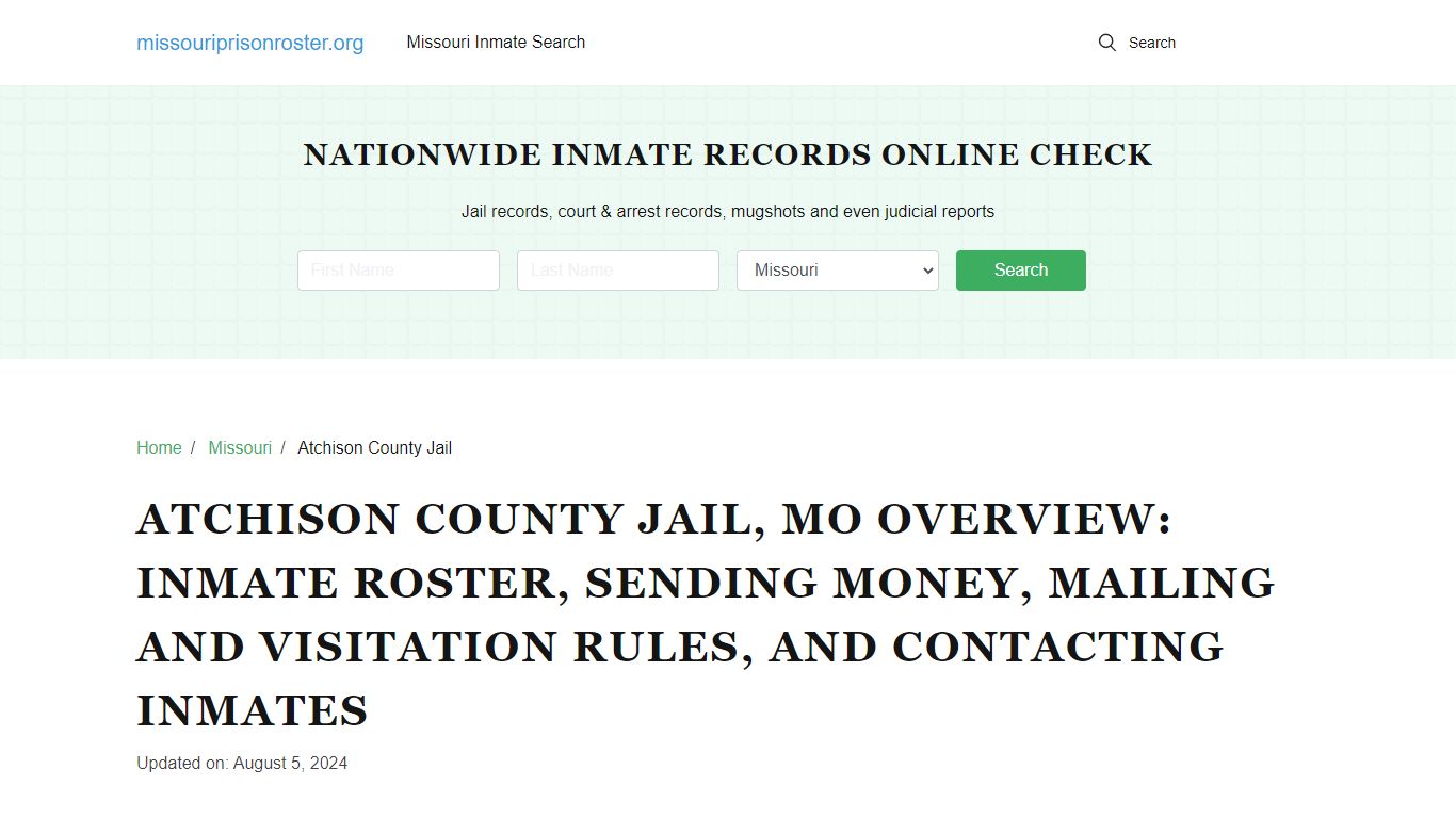 Atchison County Jail, MO: Offender Lookip, Visitations, Contact Info